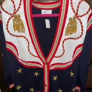 Marisa Christina Navy and Red Cardigan with Gold Accents